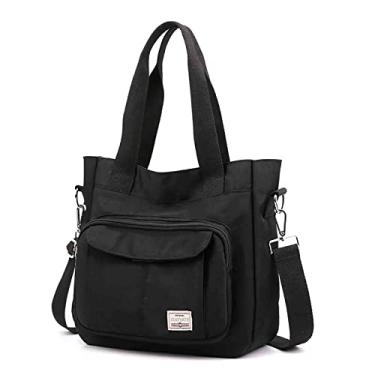 Imagem de Bolsa feminina moderna de lona Mommy bolsa tiracolo de grande capacidade bolsa de ombro feminina casual de nylon, Preto, 12.2 IN*11 IN*4.33 IN