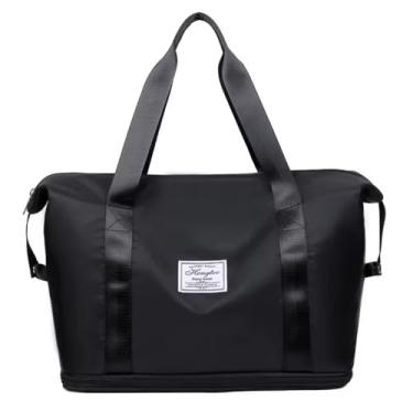 Imagem de Bolsa de Viagem de Mão Expansível Impermeável Dobrável Grande Capacidade com Compartimento Inferior e Alça para Mala 0008 (Preto)