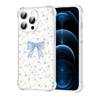 Imagem de Vulfwela Capa para iPhone 12 Pro Max de 16,7 cm com laço azul, estampa de flor de videira fresca e moderna, capa de telefone transparente para mulheres e meninas, antiamarelamento, antiqueda, à prova