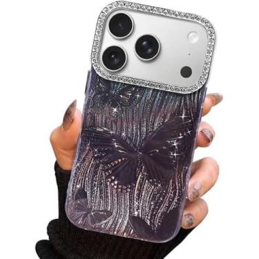 Imagem de I-MGAE-IN-AR Capa compacta para iPhone 17 Pro com design de borboleta, moldura de proteção de lente de câmera de diamante 3D, capa protetora de TPU macia e macia à prova de choque para mulheres e