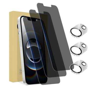 Imagem de Pacote com 3 protetores de tela de privacidade para iPhone 16e de 6,1 polegadas com 3 protetores de lente de câmera, película de vidro temperado antiespião, antiarranhões, sensível ao toque