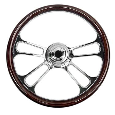 Imagem de Volante de caminhão de madeira maciça de 45,7 cm, 4 raios, cromado, 3 parafusos para semirreboques, caminhões para Kenworth, Peterbilt, Volvo, Freightliner
