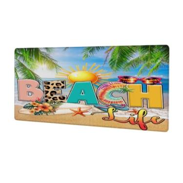 Imagem de Tapete de mouse grande à beira-mar com palavras de praia à prova d'água para computador estendido tapete protetor de mesa antiderrapante base de borracha para escritório, computador, teclado, laptop e