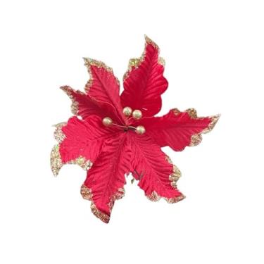 Imagem de Flor Natalina unidades Ornamentos Flores para Arranjos Tecido Decoração Árvore de Natal(1 peça D)