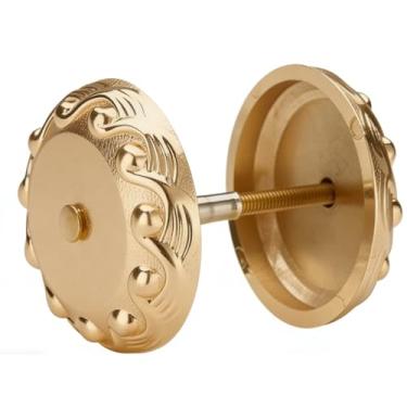 Imagem de Placa de cobertura de porta de liga de zinco onda redonda 6 cm de diâmetro com parafusos para decoração de enchimento de furos (tom dourado)