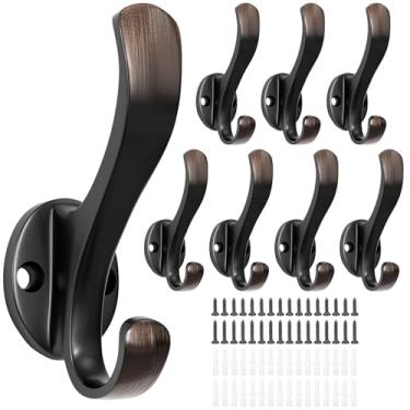 Imagem de Ruiziiz Ganchos para casaco resistentes – Ganchos de toalha de metal fáceis de instalar, ganchos de parede rosqueados para pendurar chapéu, toalha, chave, roupão, cachecol, bolsa, boné (8 peças retrô)