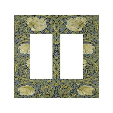 Imagem de Naiqadnehz Capas decorativas William Morris Green Florals 2 Gang Double Rocker Light Switch Cover Plate Electrical Switch Plate Decore GFCI Placa de parede para quarto decoração de casa