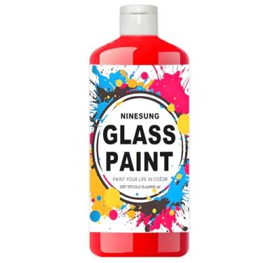 Imagem de ninesung Tinta de vidro vermelho, 1 litro jumbo a granel - tinta acrílica para vitrais, janelas, taças de vinho, cerâmica e garrafas - para artistas e iniciantes (vermelho, 34 Fl Oz)