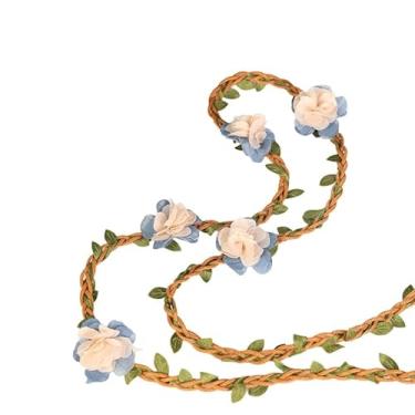 Imagem de Envoltórios de braço de flor de fada, faixa de cabelo, videira floral de linho colorido para chapéu de palha, decoração de festa de cosplay de fantasia, faça você mesmo, 1 m (azul)
