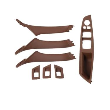 Imagem de Compatível para BMW Série 5 F10 F11 523i 525i 528i 530i LHD RHD Bege Preto Marrom Oyster Porta interna do carro Apoio de braço dentro do conjunto de maçaneta de tração(RHD Brown)