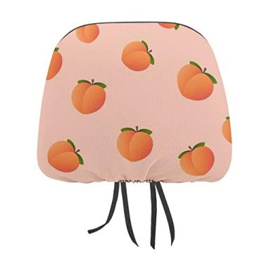 Imagem de Pêssegos laranja sem costura com folhas verdes frutas 2 peças capas protetoras de encosto de cabeça para assento de carro universal, capa macia para encosto de cabeça de carro, acessórios de decoração