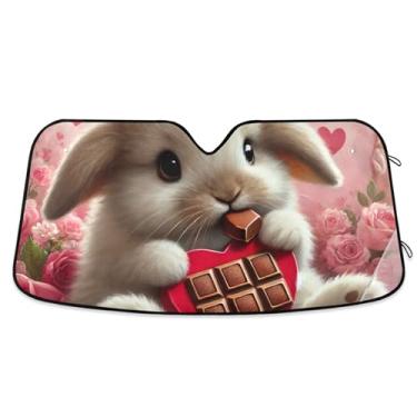 Imagem de Cute Bunny Toldo de chocolate para pára-brisa de carro bonito universal retrátil acessórios de carro para-brisa proteção de para-sol M, 139.7 cm x 70.1 cm