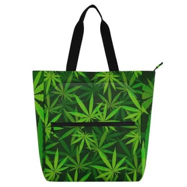 Imagem de GAIGEO Sacolas de trabalho com folhas de cannabis de cânhamo para mulheres, bolsa escolar de lona, bolsa infantil fofa com compartimentos