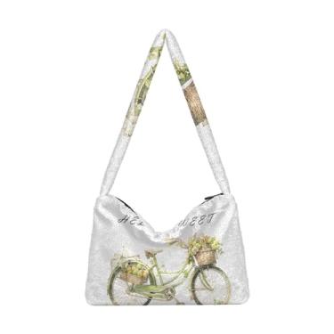 Imagem de GAIGEO Bolsas de ombro femininas com círculos azuis em aquarela pontilhada, bolsas de ombro, bolsas de outono, Hello Sweet Green Apple Bike, One Size
