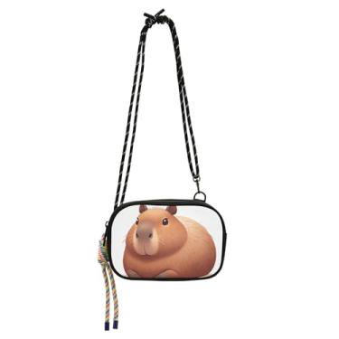 Imagem de TSENQUE Linda capivara bolsa pequena com estampa animal para mulheres, bolsas transversais, bolsas de viagem sobre o ombro, bolsa para celular com alça longa