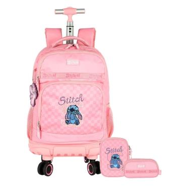 Imagem de Kit Stitch Mochila Rodas + Estojo Box E Estojo Triplo Luxo