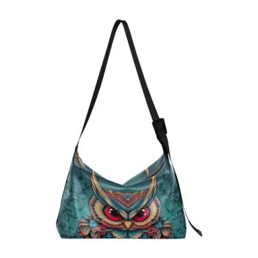 Imagem de Bolsa tiracolo moderna de borracha amarela com bolhas, bolsa tiracolo de couro, bolsas Hobo de couro para mulheres, Coruja colorida em azul-3, One Size