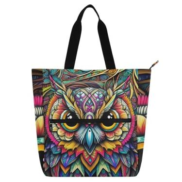 Imagem de GAIGEO Lindas bolsas de trabalho coloridas de coruja para mulheres, bolsas de lona para professores, faculdade, escola, professores, com compartimentos