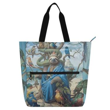 Imagem de GAIGEO Bolsa feminina bicho-preguiça engraçada para trabalho, lona, faculdade, escola, bolsa, bolsa de professor com compartimentos