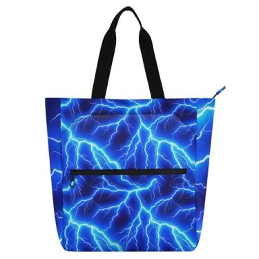 Imagem de GAIGEO Bolsa de trabalho azul relâmpago para mulheres, bolsa escolar de lona com zíper, bolsas para professores com compartimentos