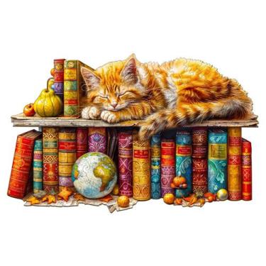 Imagem de Quebra-cabeça de madeira Pijesaksa Dreamy Tabby Cat Library Kitten 190