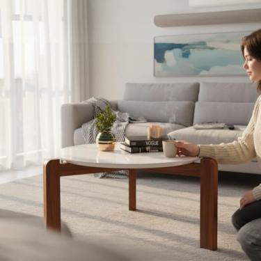 Imagem de Mesa de Centro Austria Branco Redonda Tampo MDF Sala Moderna