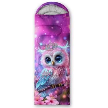 Imagem de AILONEN Sacos de dormir de acampamento de coruja rosa para meninas, leves e à prova d'água, clima quente e frio, sacos de dormir Kawaii para crianças e adultos viajando, ao ar livre
