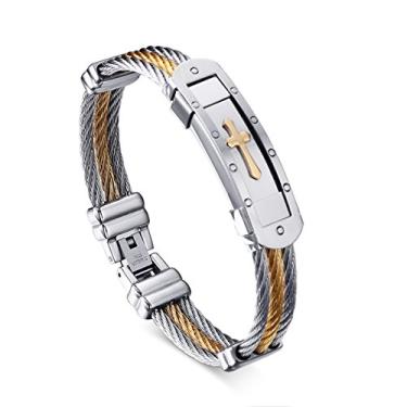 Imagem de Besttimes Pulseira masculina punk de aço inoxidável com pulseira de rock