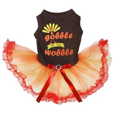 Imagem de Petitebella Vestido para cachorro Turkey Gobble Til You Wobble (renda marrom/laranja, 3GG)