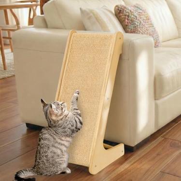 Imagem de PETKARAY Arranhador para gatos em forma de L, rampa de sisal para arranhar, almofada vertical para gatos internos, protetor de móveis de 64 cm com erva de gato, clássico