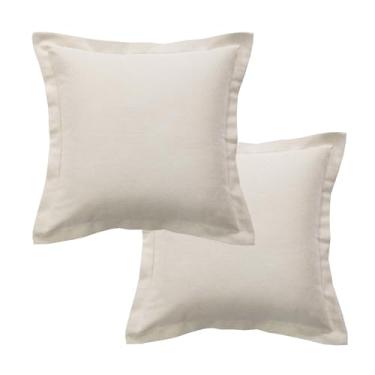 Imagem de GLORY SEASON Capas de almofada macias e resistentes, conjunto de 2 fronhas decorativas com bordas bordadas, capa de almofada quadrada para sala de estar, sofá, sofá, decoração de quarto, bege, 45 x 45