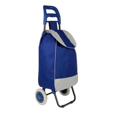 Imagem de Carrinho de Compras Dobrável com Rodas Multiuso Suporta até 30kg Bolsa Removível(AZUL)