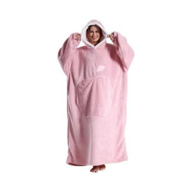 Imagem de Moletom plus Size Feminino Longo Oversized Vintage Com Bolsos Para Cas