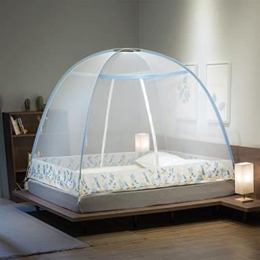 Imagem de TRGCJGH Mosquiteiro dobrável para cama, 2 aberturas ou dossel de cama totalmente fechado, rede mosquiteira portátil de viagem com porta dupla com fundo de rede, fácil de instalar, azul-180 x 200 cm