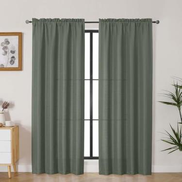 Imagem de Lecloud Bessie Cortinas verde-oliva 198 cm de comprimento, 2 peças, cortinas arejadas para decoração de quarto, bolsos para varão com filtro de luz, cortinas para sala de jantar, apartamento, cada 101