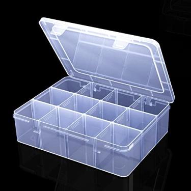 Imagem de YUGOOD Caixa Organizadora Grande Transparente, 12 Compartimentos com Divisórias Removíveis para Joias, Armazenamento de Contas, Recipiente de Plástico, 22.4 cm C x 16.3 L x 5 A