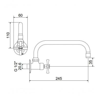 Imagem de Torneira Para Cozinha De Parede Bica Móvel 1166 Tetra Meber