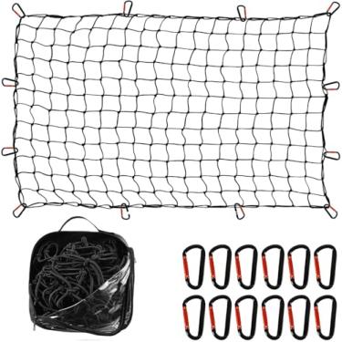 Imagem de Starmotor Rede de carga organizador de malha de cama extensível 1,2 m x 1,8 m a 2,3 m x 3,5 m, rede de armazenamento de cabos resistente de 5 mm com 12 mosquetões de aço