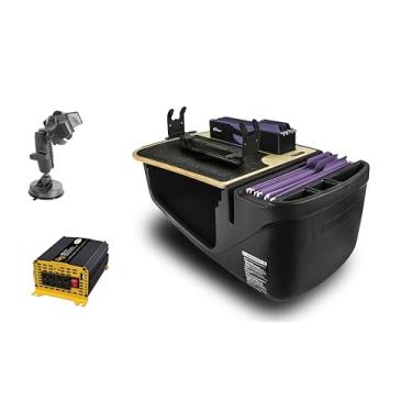 Imagem de AutoExec Mesa de carro Efficiency FileMaster para sua estação de trabalho de veículos e escritório móvel, bétula, com inversor de potência de 400 watts, suporte de impressora e suporte de telefone com