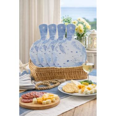 Imagem de Tábua de Frios Melamina Náutica (Branco Azul) 22,8x32cm - Kit 6