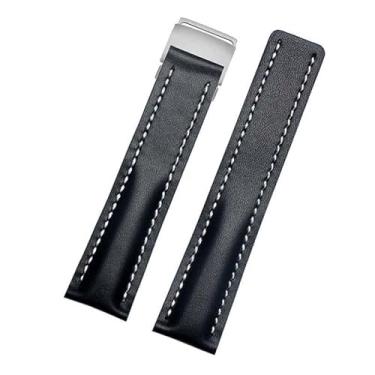 Imagem de IENYU Pulseira de couro genuíno de 22 mm e 24 mm para relógio Breitling, pulseira de couro bovino com fivela de implantação, 22mmSilver Buckle, Ágata