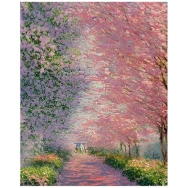 Imagem de Kit de pintura de paisagem por números para adultos - Pintura DIY Blossom Pathway em tela, conjunto de tinta acrílica, adequado para iniciantes, arte de primavera para decoração de casa ou presentes