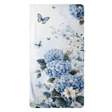 Imagem de GAIIIIYOU Blue Hydrangea Toalhas de Banho Folha Botânica Floral Grande Toalha de Banho Microfibra Absorvente Macio