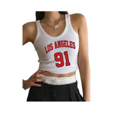 Imagem de Camiseta Regata Feminina De Algodão Sem Mangas Com Estampa De Letras L