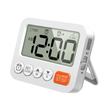 Imagem de Generic Despertador digital pequeno, relógio de mesa eletrônico com temporizador e visor grande para sala de aula, escritório, banheiro e cozinha, Branco
