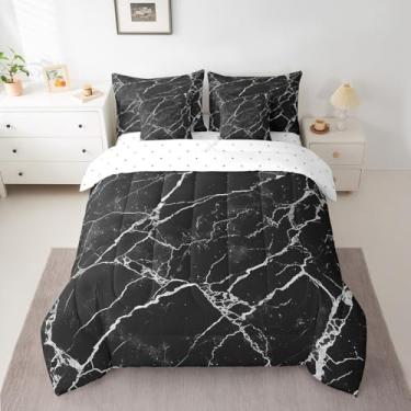 Imagem de Castle Fairy Jogo de lençol com edredom reversível de mármore preto e branco, 7 peças, lençol com elástico e lençol de cima