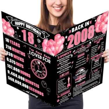 Imagem de FOBELEC Cartão de aniversário jumbo de 18 anos com envelope, decorações de aniversário retrô preto e rosa para ela e ele, presentes de aniversário engraçados de 18 anos para filha e filho, em 2008
