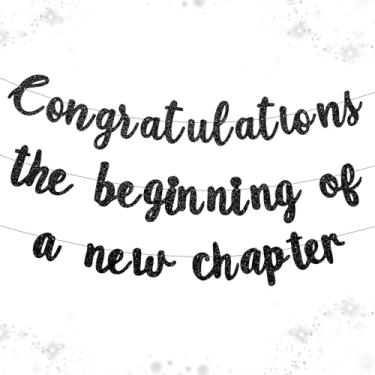 Imagem de Banner pré-amarrado de parabéns novo capítulo e viagem pendurado guirlanda glitter decorações de festa para aposentadoria, formatura 2026, promoção de novo emprego, decoração de despedida, divórcio e