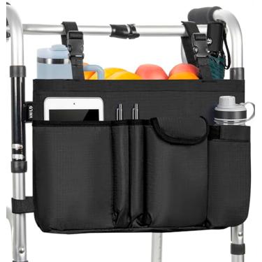 Imagem de ANILD Bolsa de viagem para andador dobrável com suporte de copo, bolsa de armazenamento de mão livre, organizador de andador para caminhantes, andadores, cadeiras de rodas e scooters., Preto, Rústico