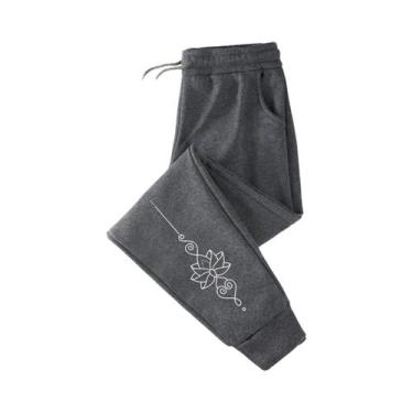 Imagem de Calças Jogger De Inverno Femininas Em Fleece Com Estampa De Lótus, Cal
